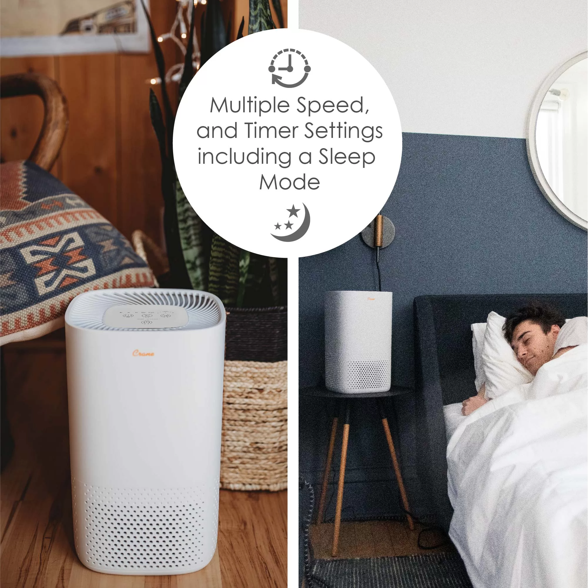Crane 3-Speed White True HEPA and Uv Air Purifier (Covers: 250-sq ft)