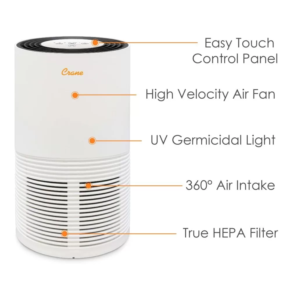 Crane 3-Speed White True HEPA and Uv Air Purifier (Covers: 300-sq ft)
