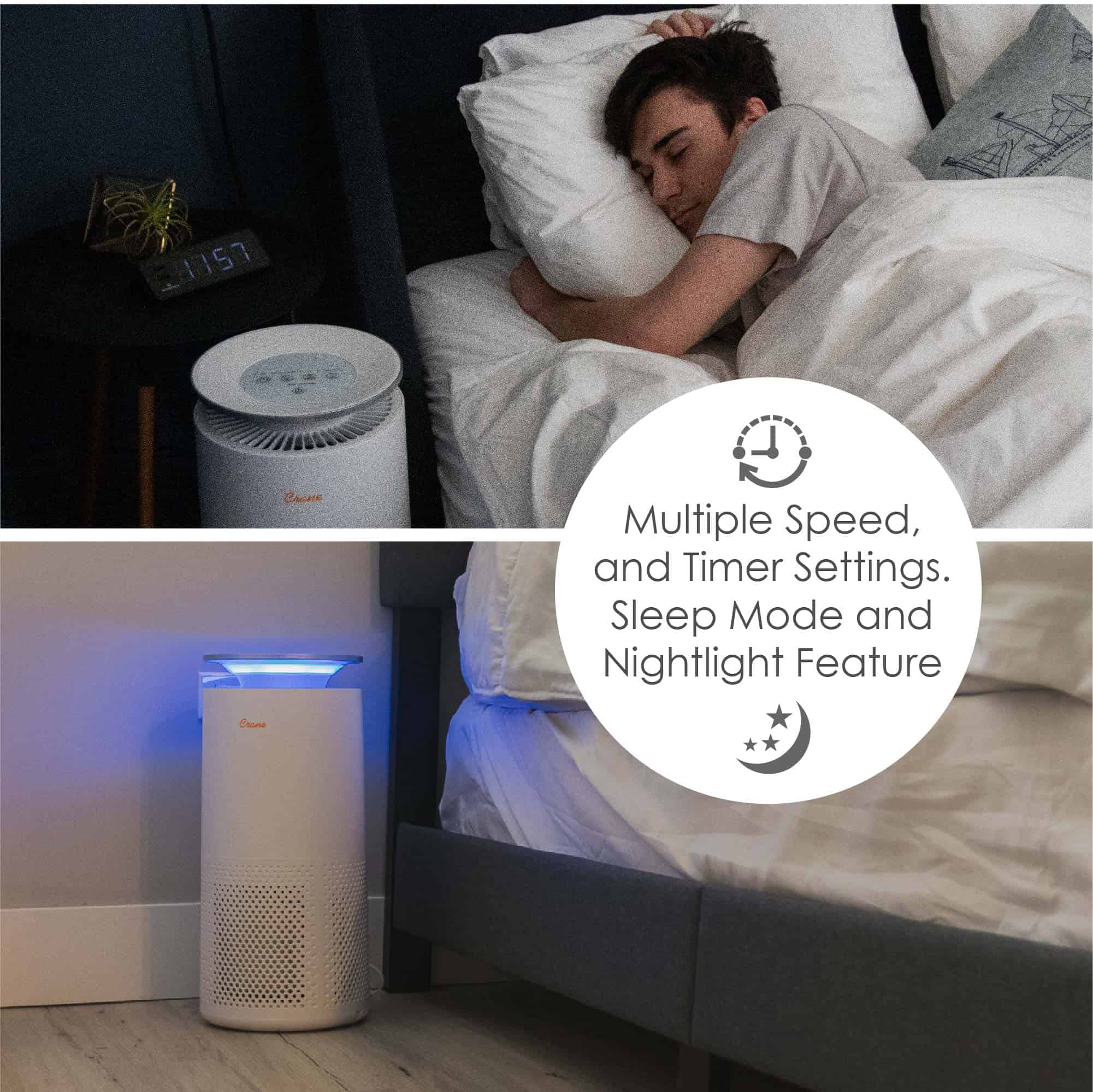 Crane 4-Speed White True HEPA and Uv Air Purifier (Covers: 500-sq ft)
