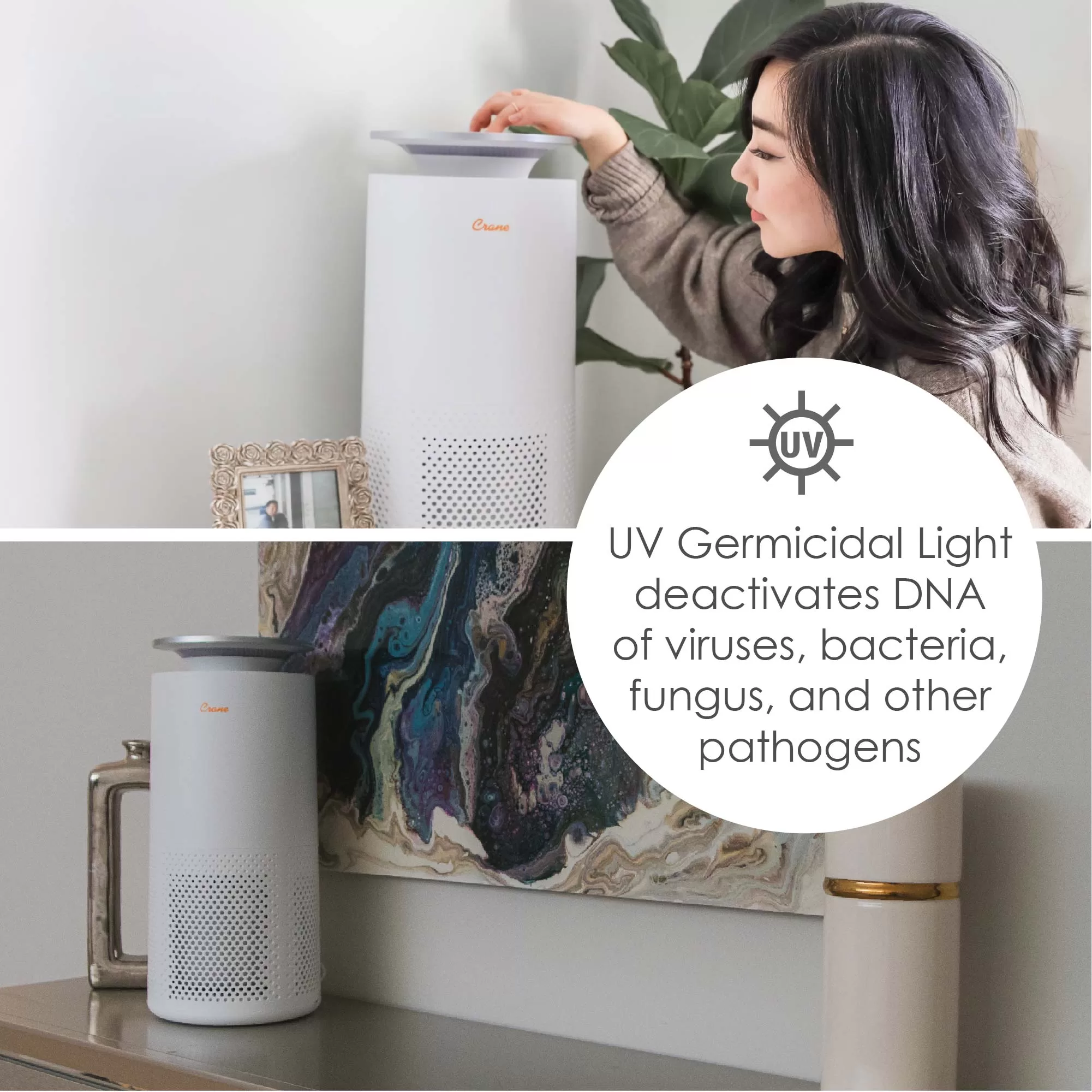 Crane 4-Speed White True HEPA and Uv Air Purifier (Covers: 500-sq ft)