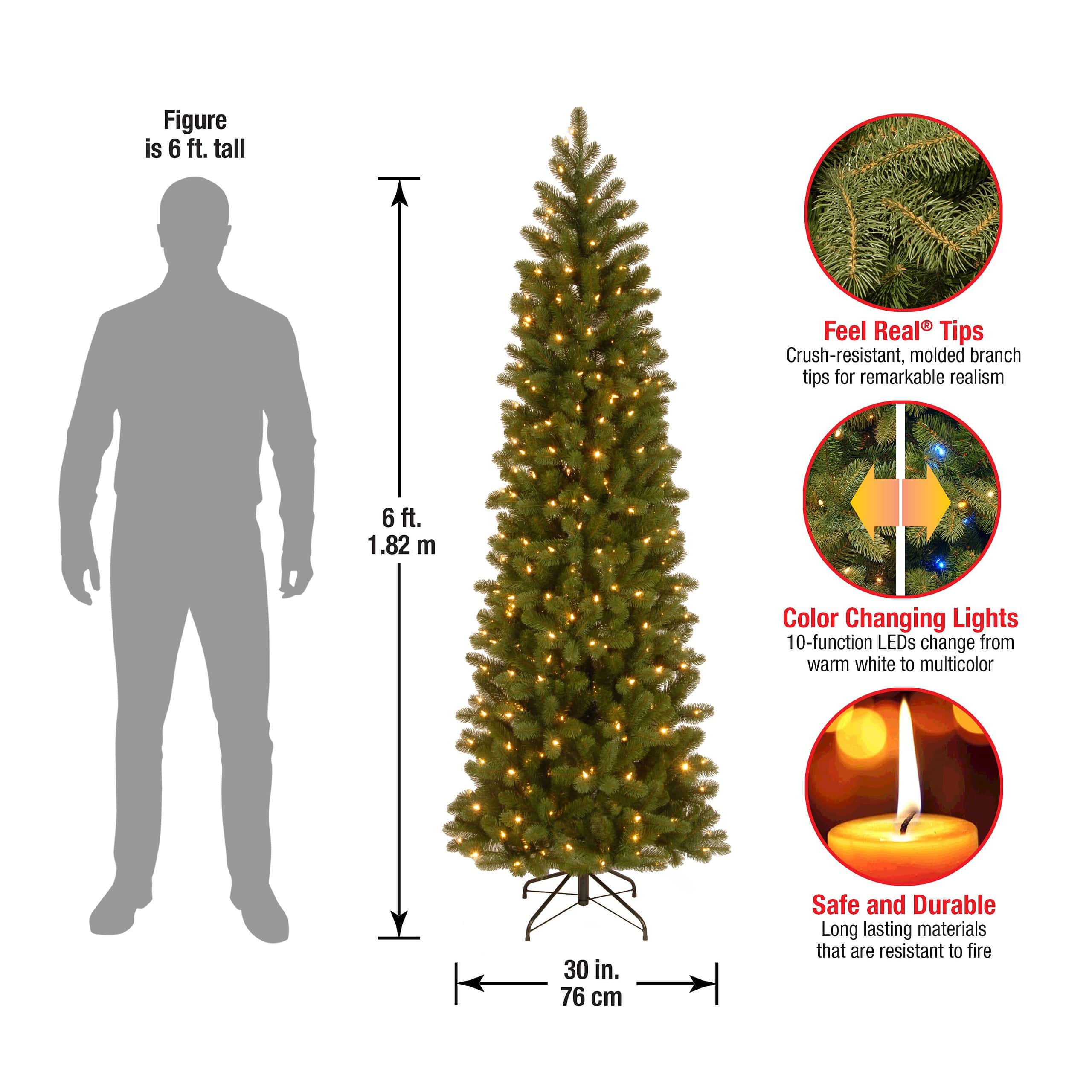 National Tree Company PEDD4-392D-65 6.5 ft. Downswept Douglas Pencil Slim Fir Artificial Christmas Tree with Dual Color LED Lights - Image 10
