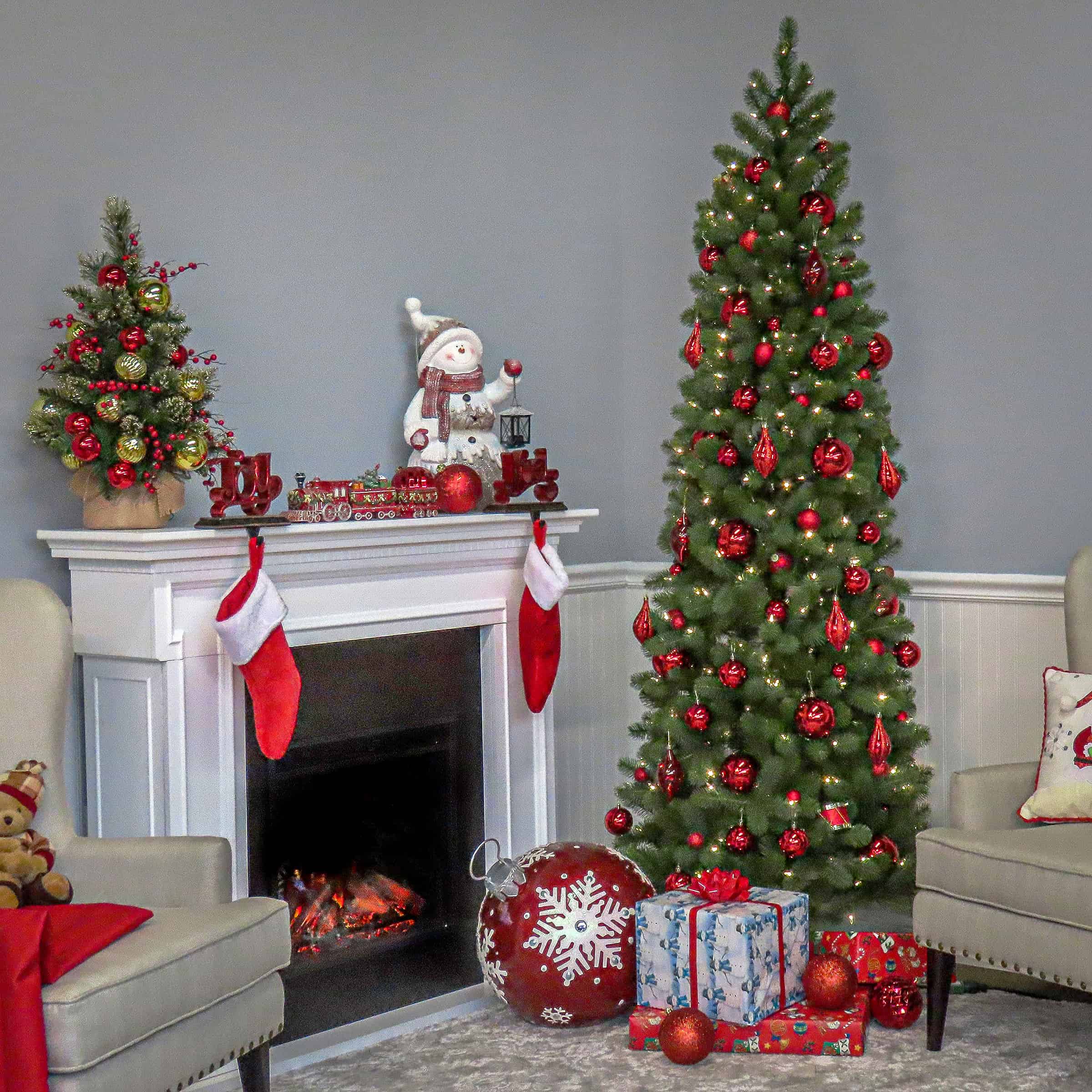 National Tree Company PEDD4-392D-65 6.5 ft. Downswept Douglas Pencil Slim Fir Artificial Christmas Tree with Dual Color LED Lights - Image 9