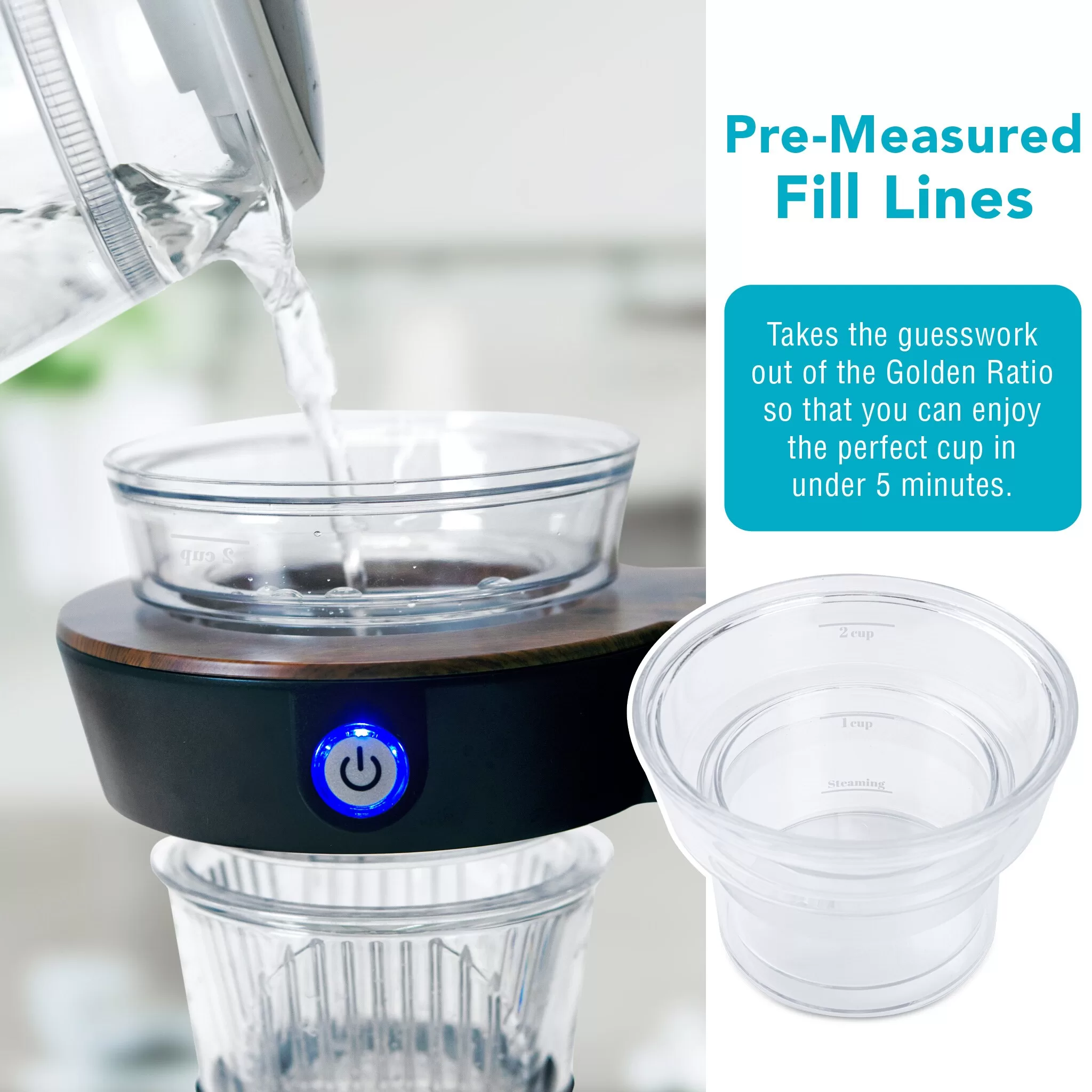 Tribest 2-Cup Black, Wood, and Clear Residential Pour Over Coffee Maker