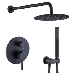 WELLFOR 10-in Rain Shower System Matte Black Dual Head Waterfall Built-In Shower Faucet System with 2-way Diverter Valve Included