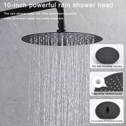 WELLFOR 10-in Rain Shower System Matte Black Dual Head Waterfall Built-In Shower Faucet System with 2-way Diverter Valve Included