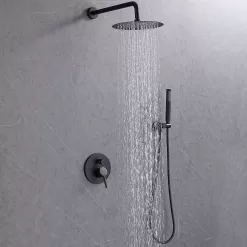 WELLFOR 10-in Rain Shower System Matte Black Dual Head Waterfall Built-In Shower Faucet System with 2-way Diverter Valve Included