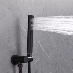 WELLFOR 10-in Rain Shower System Matte Black Dual Head Waterfall Built-In Shower Faucet System with 2-way Diverter Valve Included