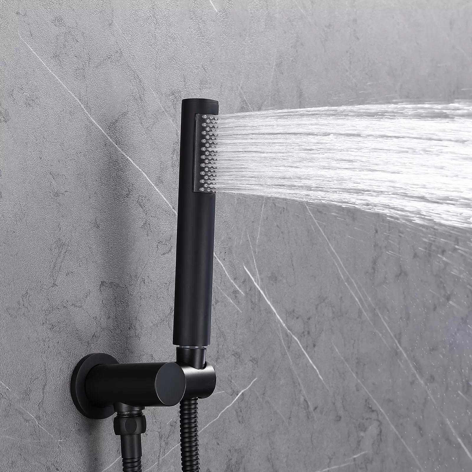 WELLFOR 10-in Rain Shower System Matte Black Dual Head Waterfall Built-In Shower Faucet System with 2-way Diverter Valve Included