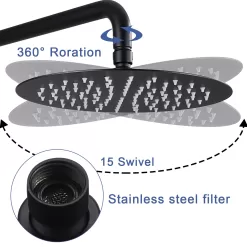 WELLFOR 10-in Rain Shower System Matte Black Dual Head Waterfall Built-In Shower Faucet System with 2-way Diverter Valve Included