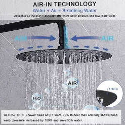 WELLFOR 10-in Rain Shower System Matte Black Dual Head Waterfall Built-In Shower Faucet System with 2-way Diverter Valve Included