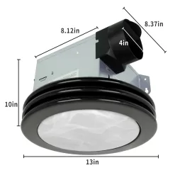 Akicon Bathroom fan with lights 2-Sone 80-CFM Matte Black Decorative Lighted Bathroom Fan