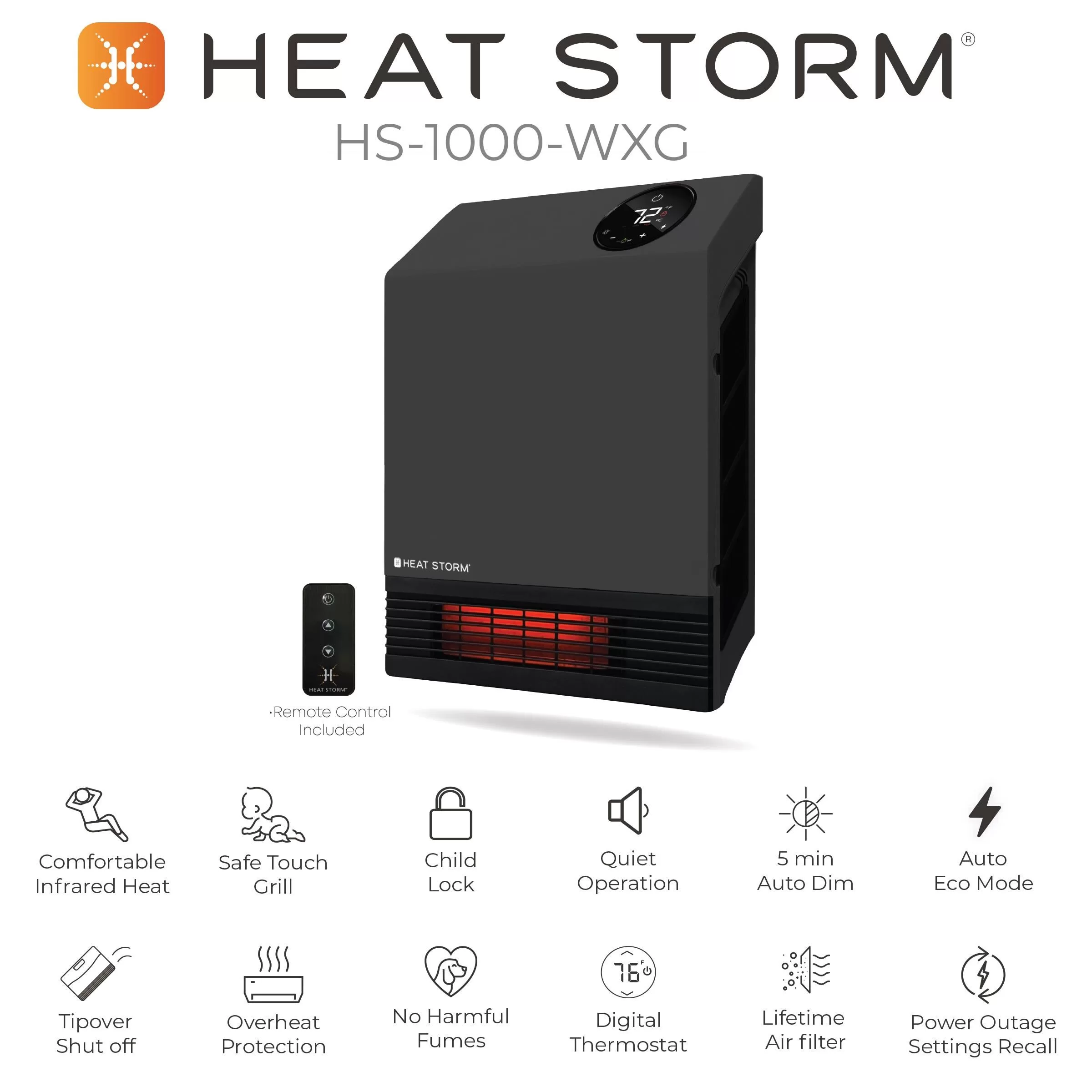 Heat Storm Up to 1000-Watt Infrared Cabinet Indoor Electric Space Heater with Thermostat and Remote Included