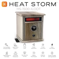 Heat Storm Up to 1500-Watt Infrared Cabinet Indoor Electric Space Heater with Thermostat and Remote Included