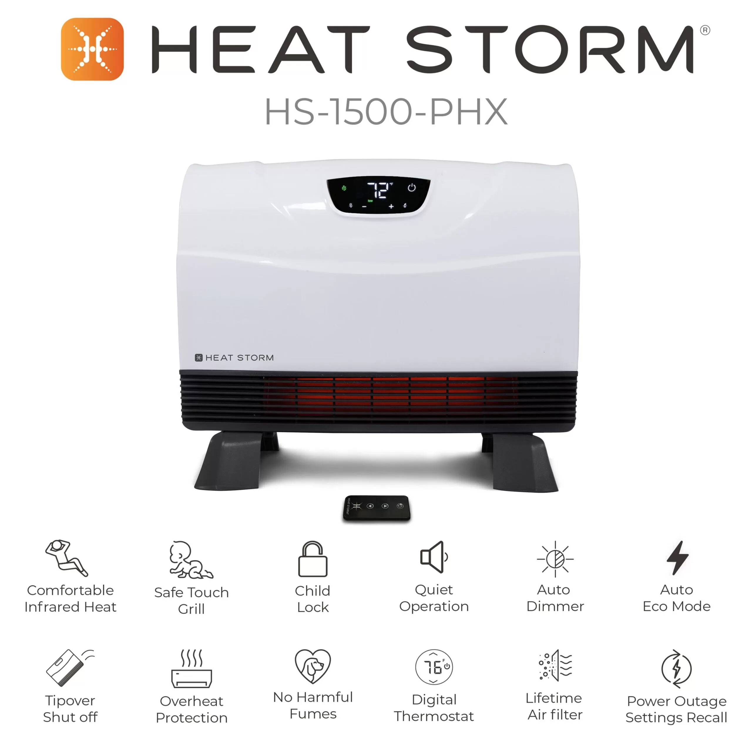 Heat Storm Up to 1500-Watt Infrared Cabinet Indoor Electric Space Heater with Thermostat and Remote Included