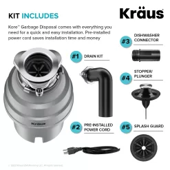 Kraus Kore Corded 3/4-HP Continuous Feed Noise Insulation Garbage Disposal