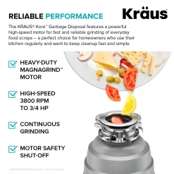 Kraus Kore Corded 3/4-HP Continuous Feed Noise Insulation Garbage Disposal