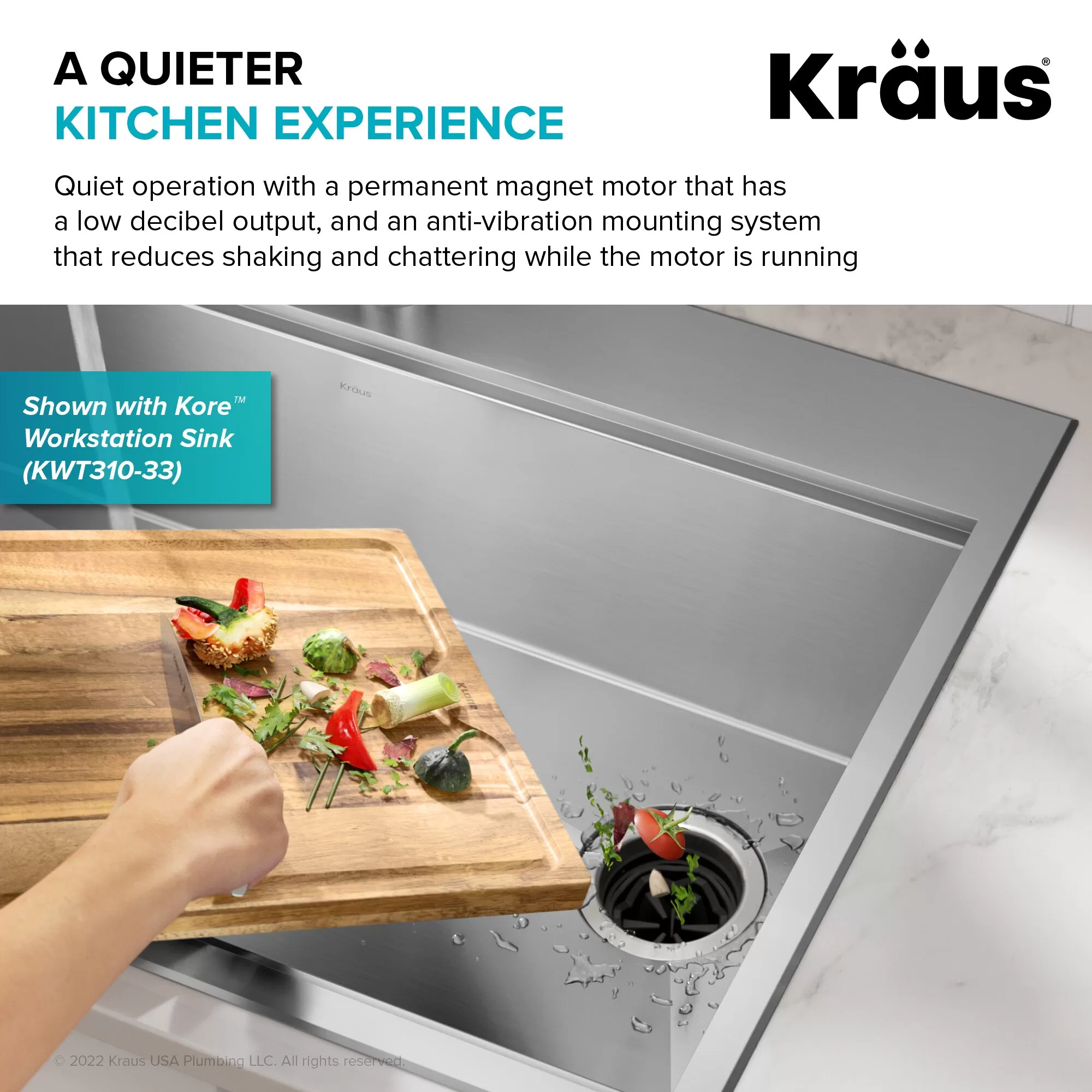 Kraus Kore Corded 3/4-HP Continuous Feed Noise Insulation Garbage Disposal