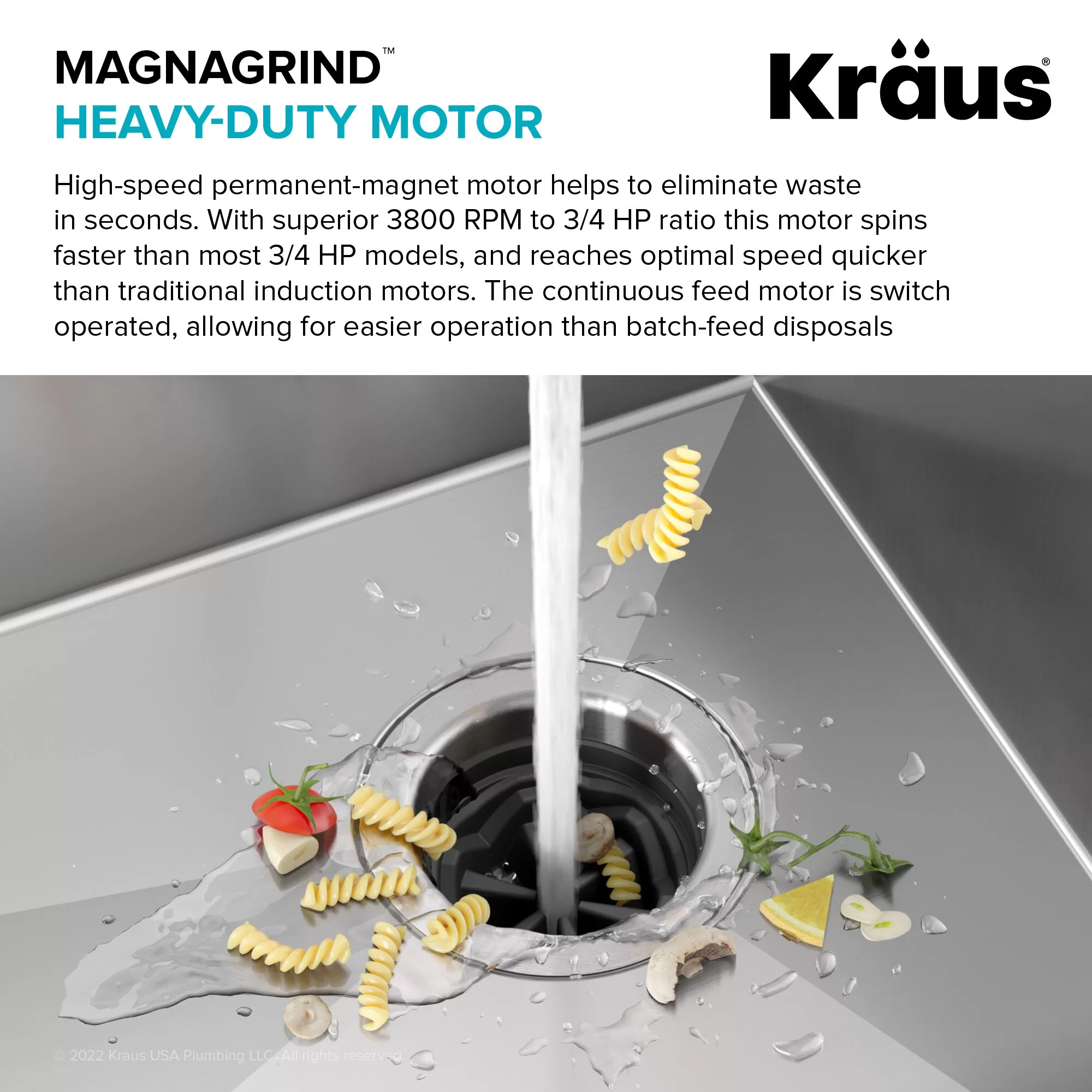 Kraus Kore Corded 3/4-HP Continuous Feed Noise Insulation Garbage Disposal
