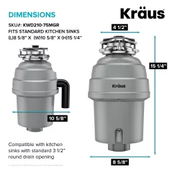 Kraus Kore Corded 3/4-HP Continuous Feed Noise Insulation Garbage Disposal