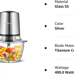 Electric Food Processor,Food Chopper with Garlic Peeler and Titanium Coating Blades, Silver