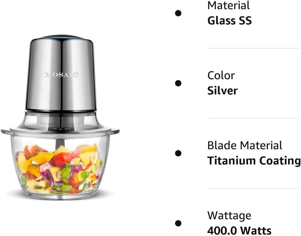 Electric Food Processor,Food Chopper with Garlic Peeler and Titanium Coating Blades, Silver