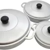 IMUSA USA Traditional Colombian Natural Caldero 3-Piece(1.5/3.5/7.0 Quart) Dutch Oven Set, Silver, Small