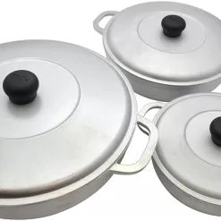 IMUSA USA Traditional Colombian Natural Caldero 3-Piece(1.5/3.5/7.0 Quart) Dutch Oven Set, Silver, Small
