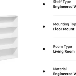 Furinno Pasir 4-Tier Bookcase/Bookshelf/Storage Shelves, White