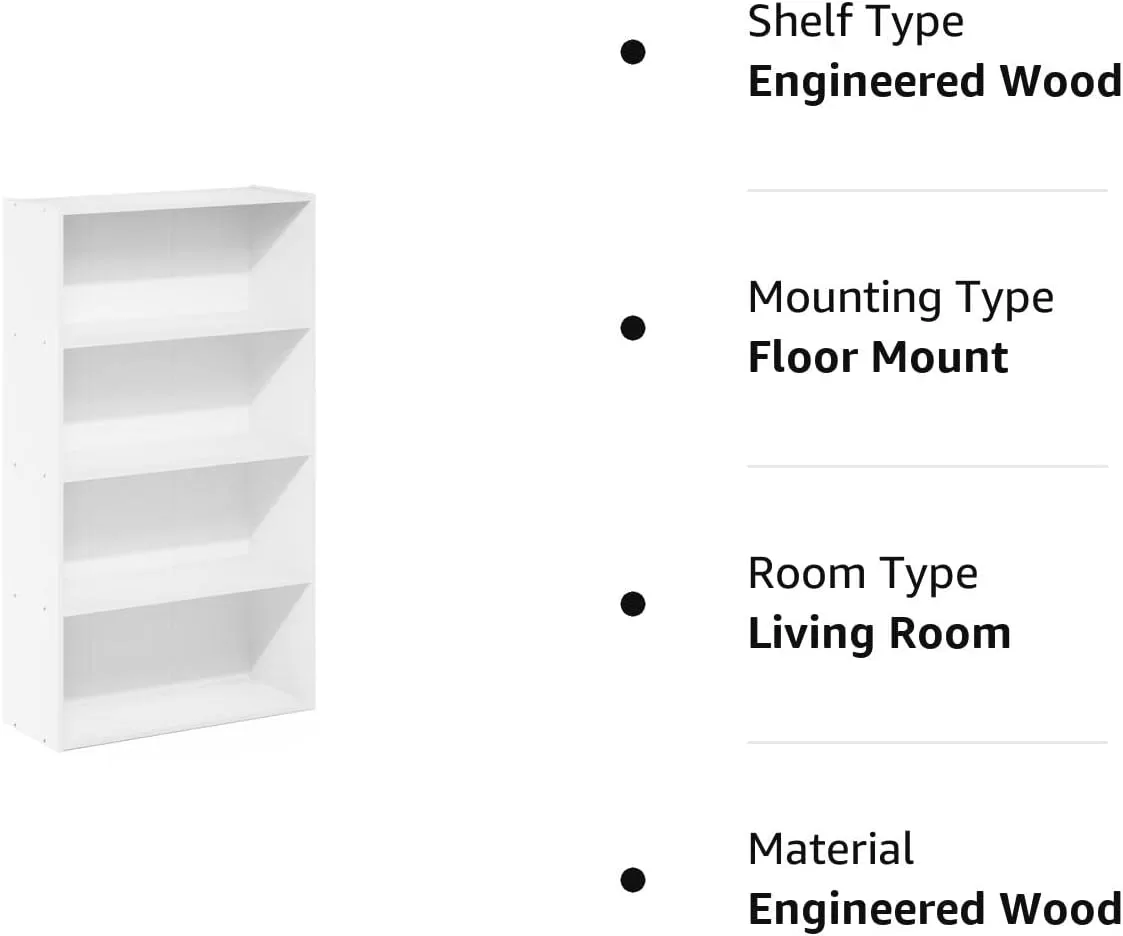 Furinno Pasir 4-Tier Bookcase/Bookshelf/Storage Shelves, White