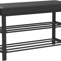 Finnhomy Entryway Shoe Rack with Cushioned Seat, Shoe Bench for Entry, Black