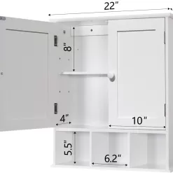TaoHFE Bathroom Wall Cabinet with 2 Door Adjustable Shelves