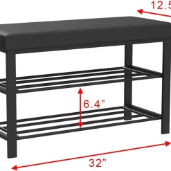 Finnhomy Entryway Shoe Rack with Cushioned Seat, Shoe Bench for Entry, Black