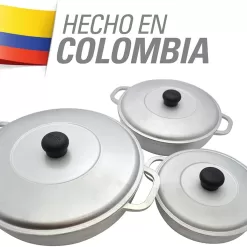IMUSA USA Traditional Colombian Natural Caldero 3-Piece(1.5/3.5/7.0 Quart) Dutch Oven Set, Silver, Small