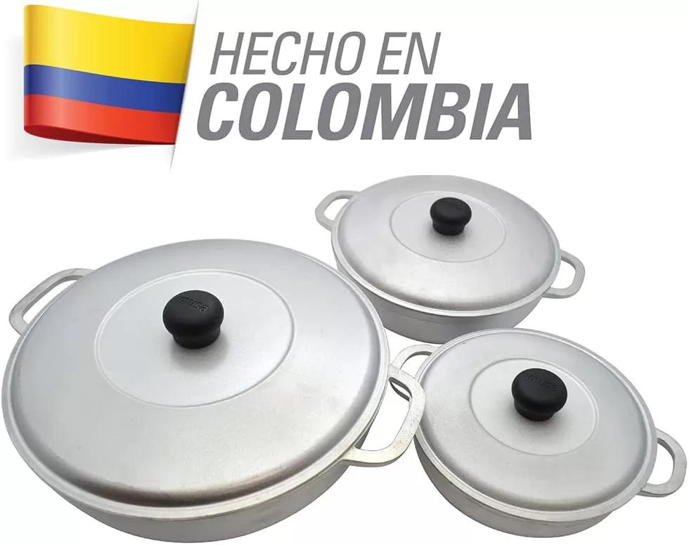 IMUSA USA Traditional Colombian Natural Caldero 3-Piece(1.5/3.5/7.0 Quart) Dutch Oven Set, Silver, Small