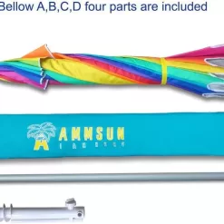 AMMSUN 7.5ft Heavy Duty HIGH Wind Beach Umbrella with sand anchor & Tilt Sun Shelter (Rainbow)
