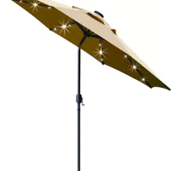 Sunnyglade 9' Solar LED Lighted Patio Umbrella with 8 Ribs/Tilt Adjustment and Crank Lift System (Light Tan)