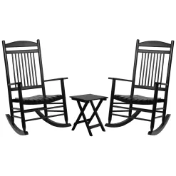 VEIKOUS 2 Black Wood Frame Rocking Chair(s) with Slat Seat