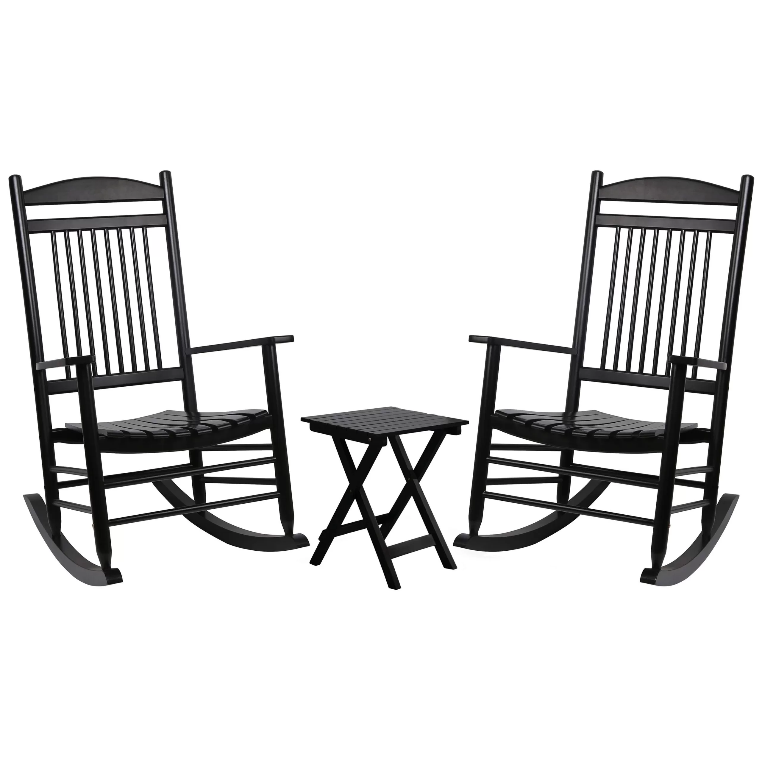 VEIKOUS 2 Black Wood Frame Rocking Chair(s) with Slat Seat