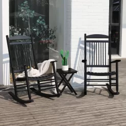 VEIKOUS 2 Black Wood Frame Rocking Chair(s) with Slat Seat