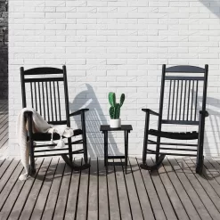 VEIKOUS 2 Black Wood Frame Rocking Chair(s) with Slat Seat