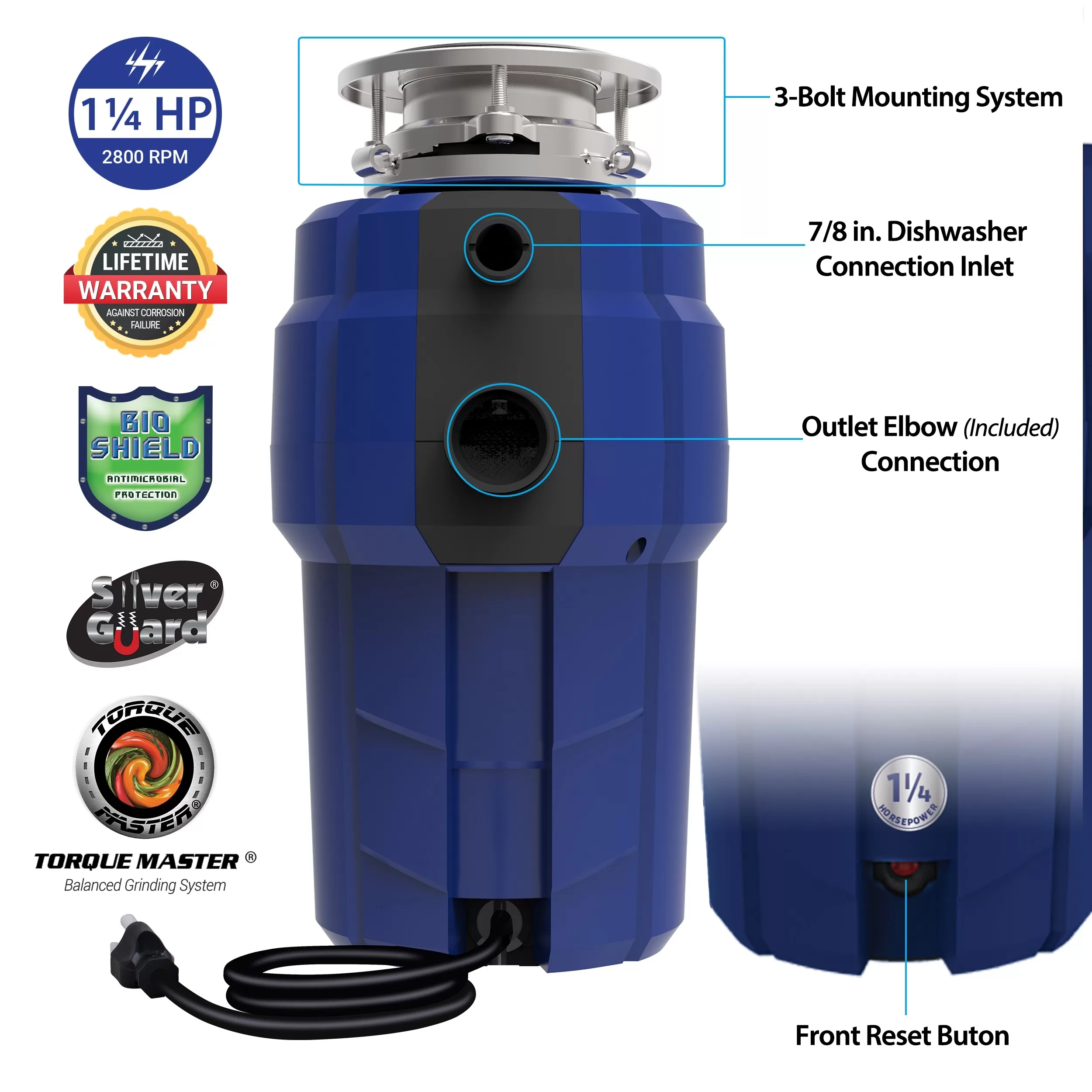 Project Source Corded 1-1/4-HP Continuous Feed Noise Insulation Garbage Disposal