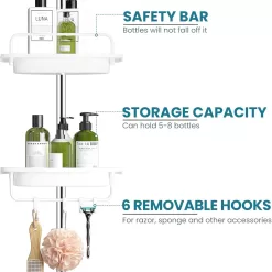 ALLZONE Rustproof Shower Caddy Corner for Bathroom, 56 to 114 Inch, White