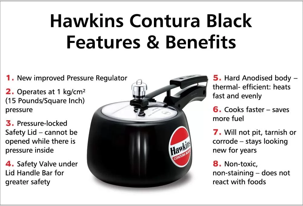 Hawkins CB30 Hard Anodised Pressure Cooker, 3-Liter, Contura Black