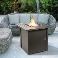 Teamson Home 29.92-in W 40000-BTU Dark Grey Steel Propane Gas Fire Pit