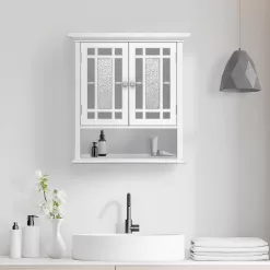 Teamson Home Windsor Wooden Over The Toilet Bathroom Removable Wall Medicine Cabinet, White