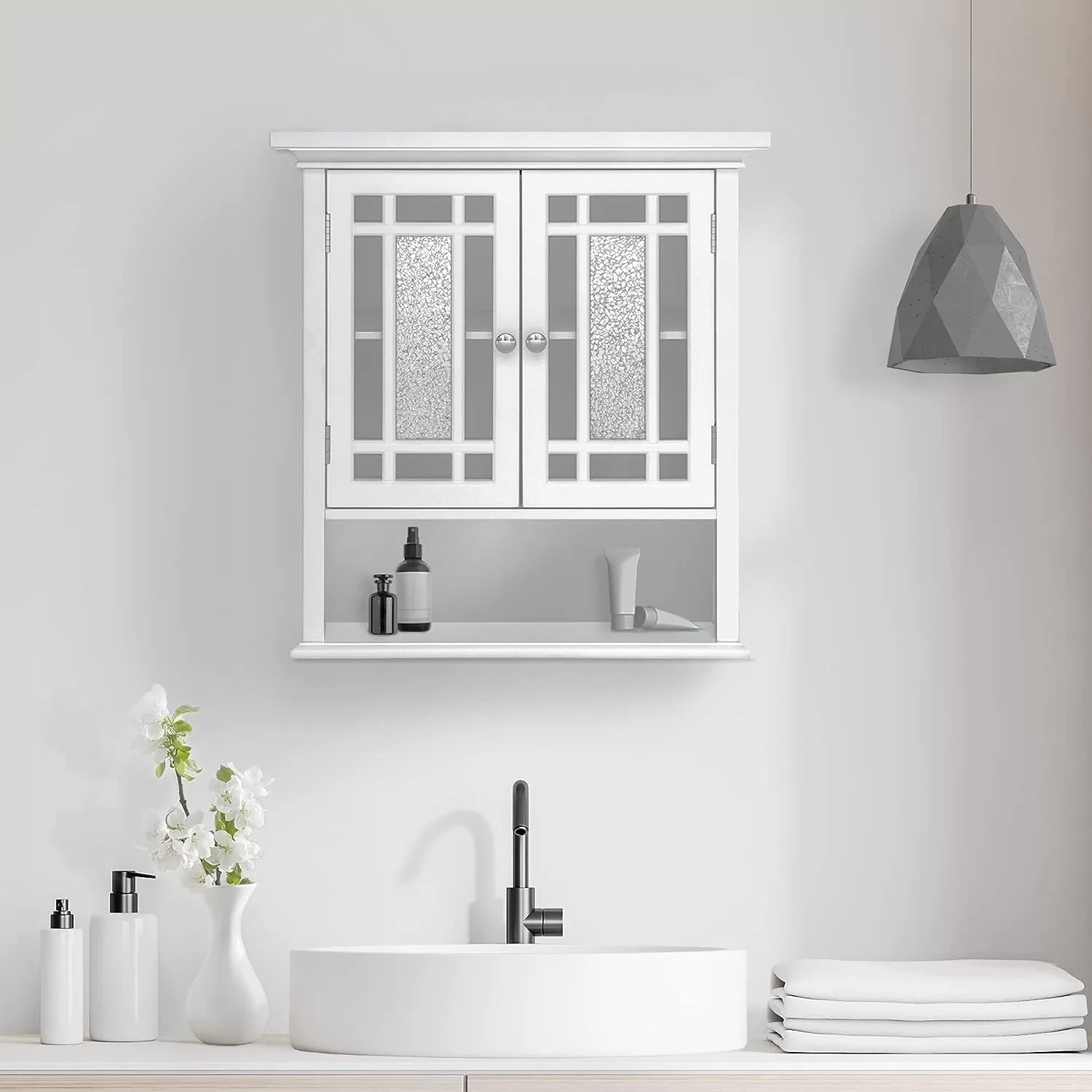 Teamson Home Windsor Wooden Over The Toilet Bathroom Removable Wall Medicine Cabinet, White
