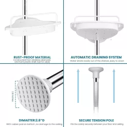 ALLZONE Rustproof Shower Caddy Corner for Bathroom, 56 to 114 Inch, White