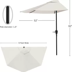 Pure Garden 9 Foot Half Round Patio Umbrella
