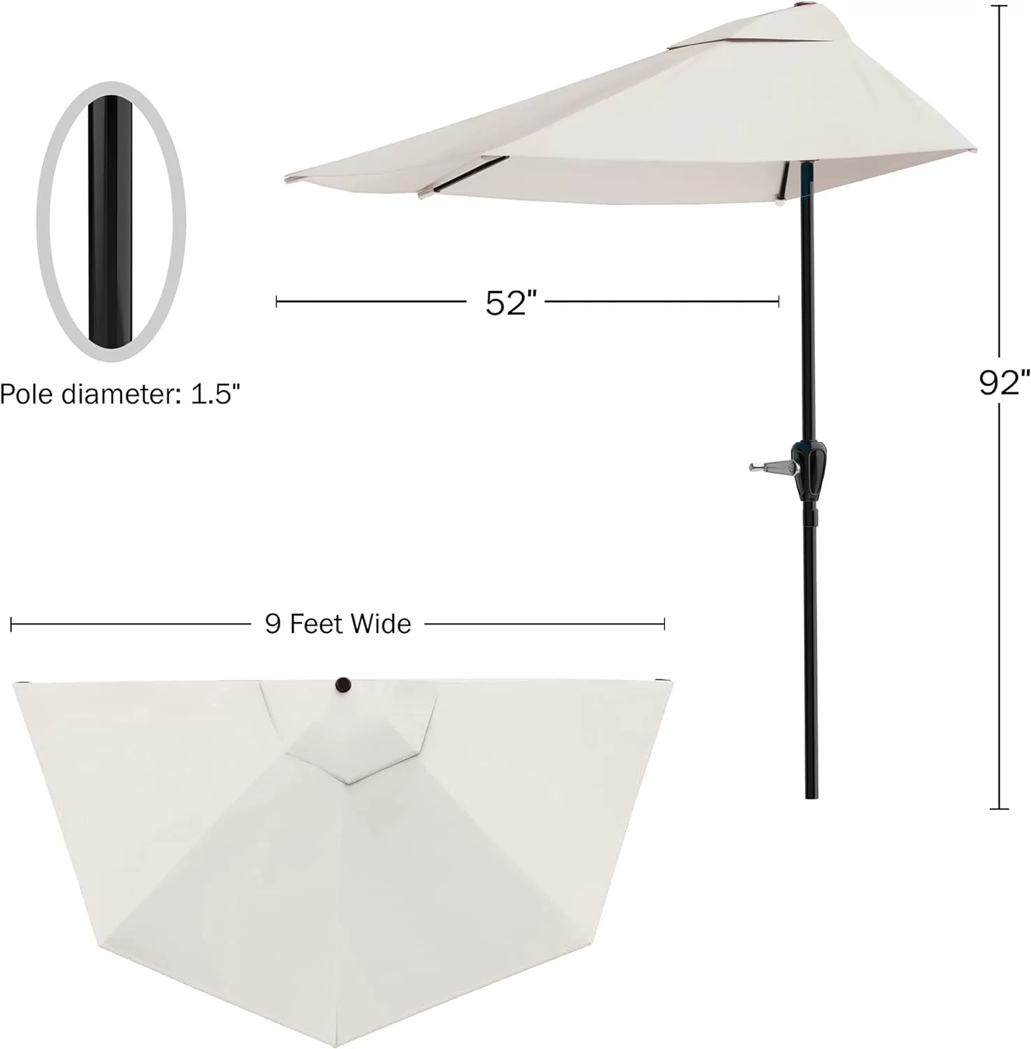 Pure Garden 9 Foot Half Round Patio Umbrella