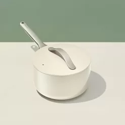Caraway Nonstick Ceramic Sauce Pan with Lid (3 qt) - Non Toxic, PTFE & PFOA Free - Cream